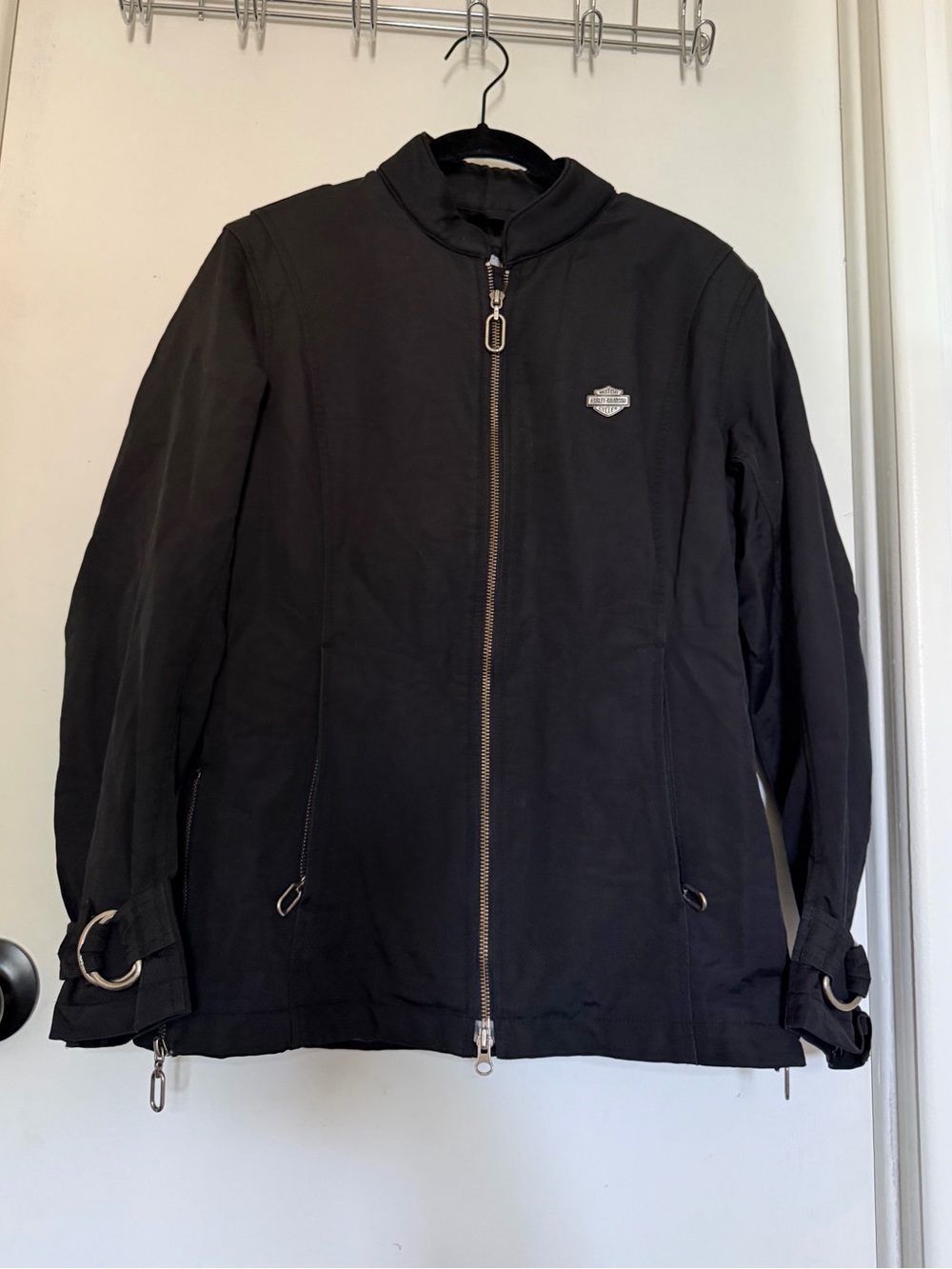 Harley-Davidson Women's Black Zip Front Bomber Jacket with heart Logo